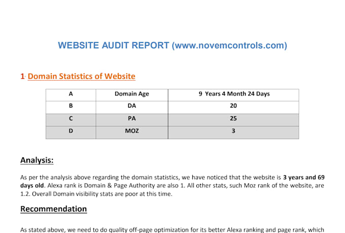 provide website analytics report
